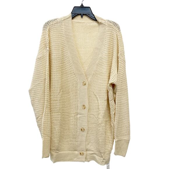 Cupshe Women's Long Sleeve Button Down Waffle Knit Cardigan Sweaters Cream Large - Picture 1 of 4